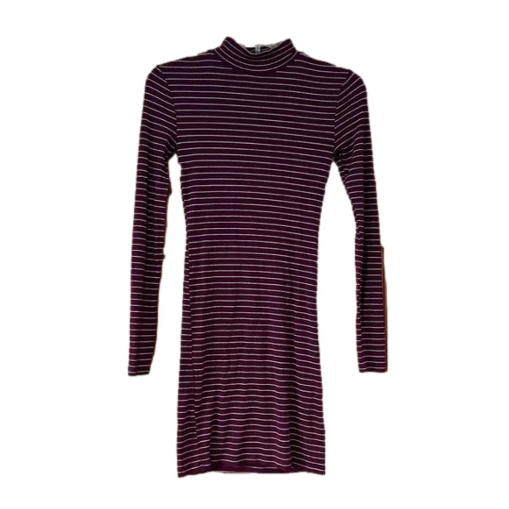 Striped Fitted Mock Turtleneck Dress